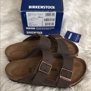 Birkenstock Brown Sandals with Adjustable Straps and Contoured Footbed